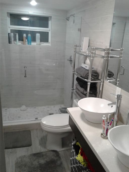 his and her sink glass shower