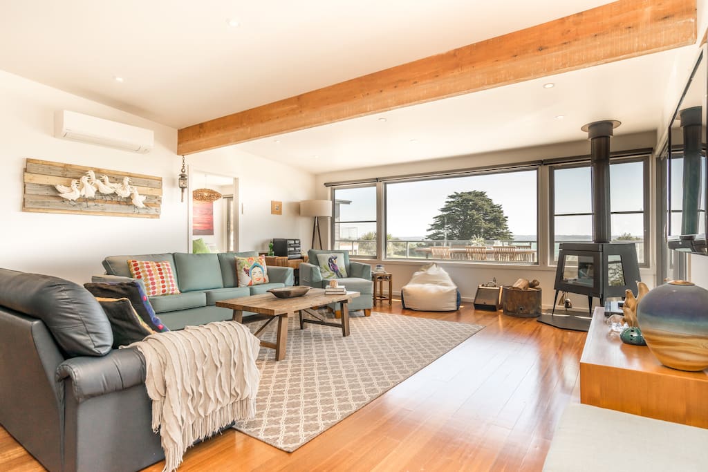 Very large Open Main living room with huge beach views. A great space for all the family to gather comfortably.