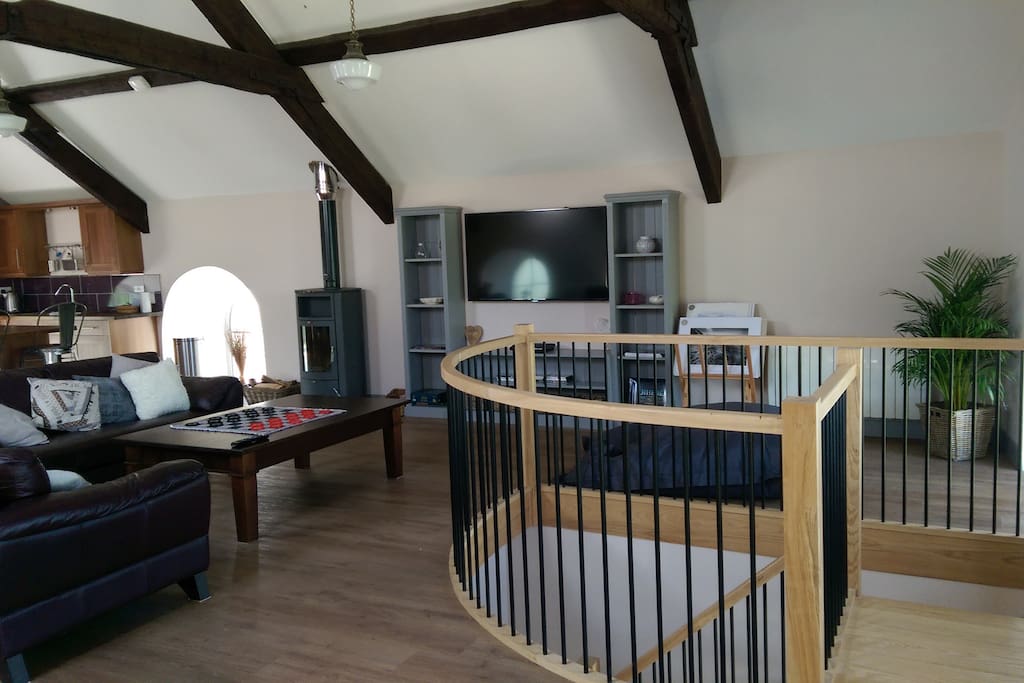 Living area with Woodburner and Smart TV