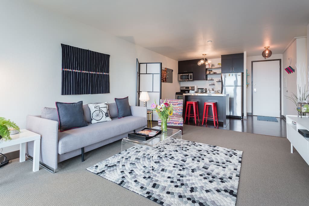 Open kitchen and living room.