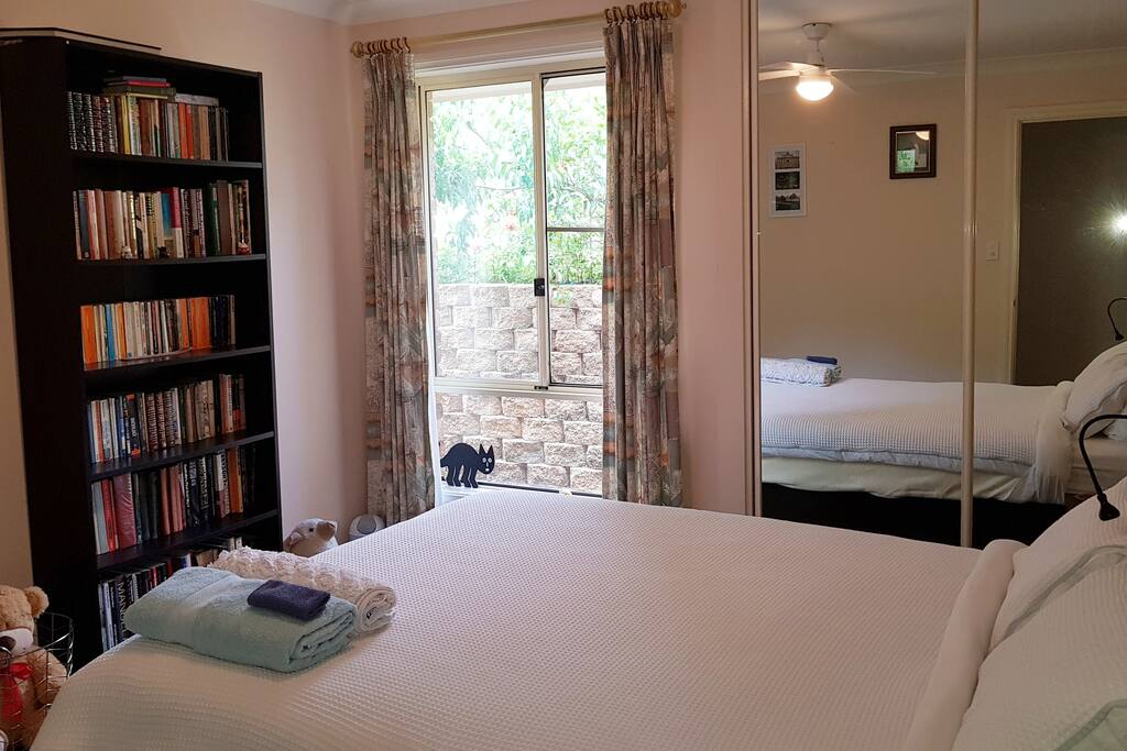 Comfy room with nice view and loads of books to curl up with.