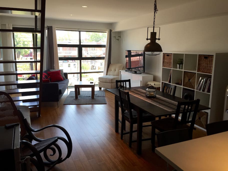Open concept modern kitchen and living room