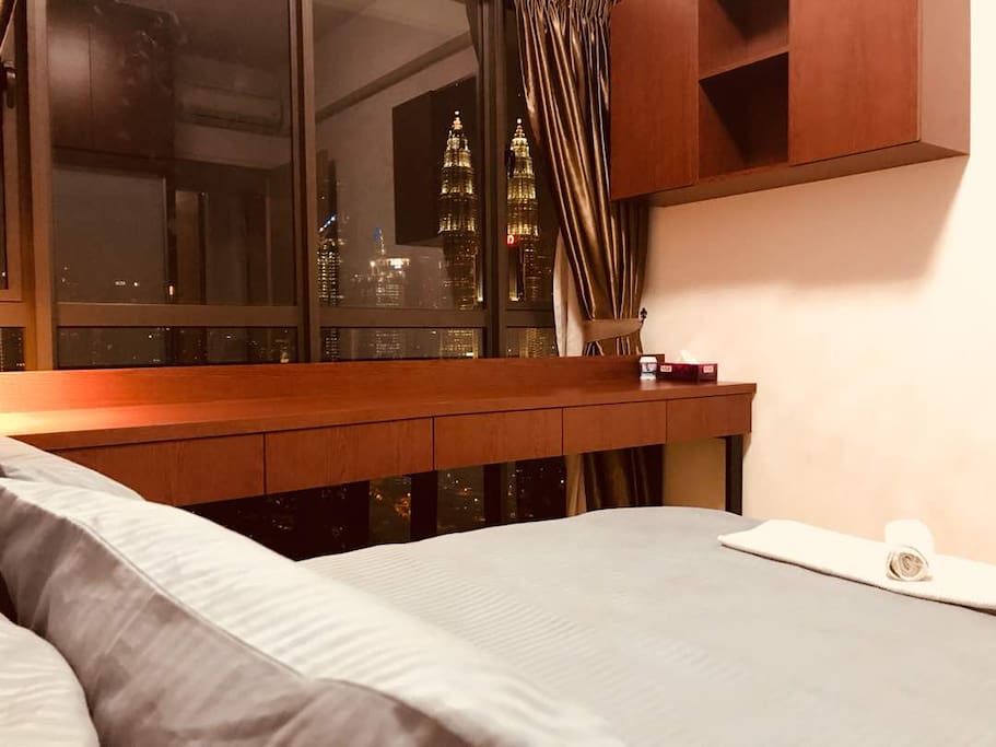twin tower view from bed