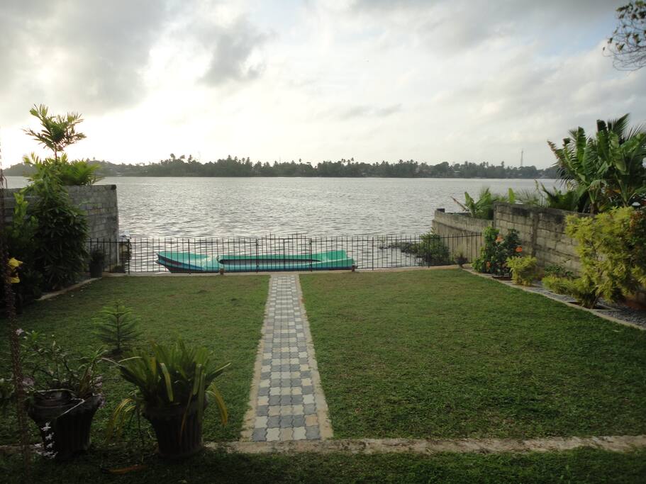 infront of river veiw in garden