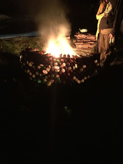 fire pit lit up