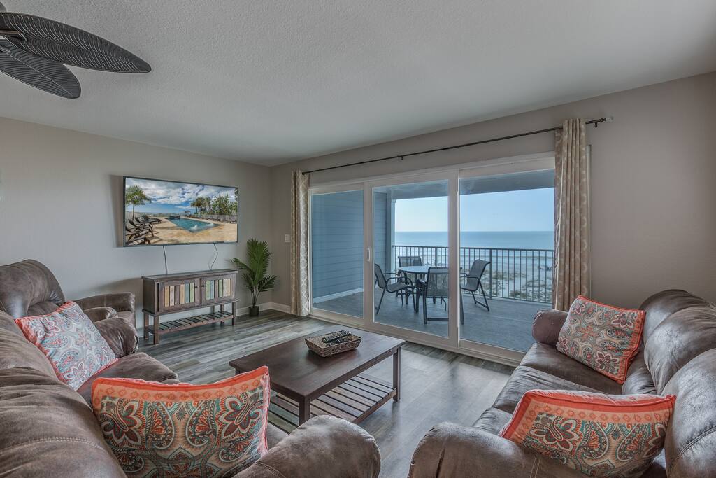 Living area with beautiful beach views