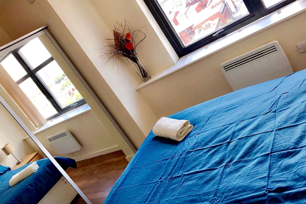 Spacious double bedroom with large wardrobe mirrors and city view!!