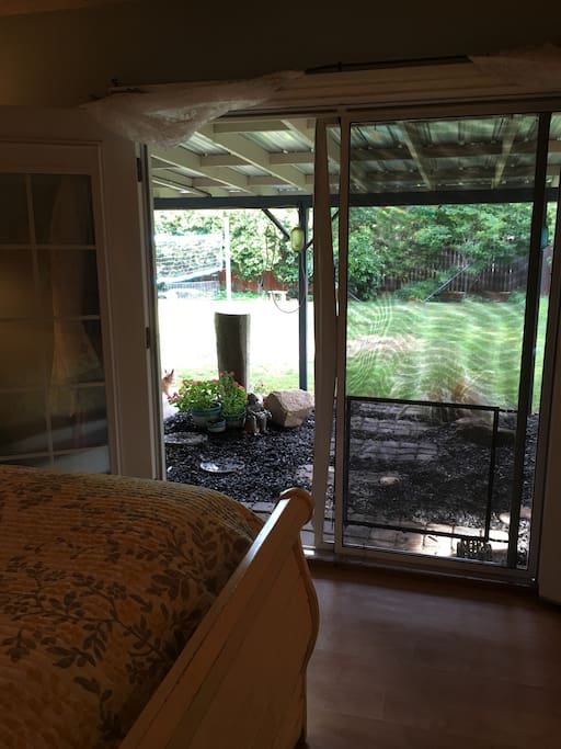 French doors to back patio. Listen to the birds chirping with the doors open. So peaceful!!