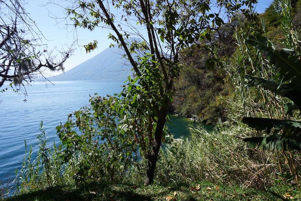 View of Lake Atitlan and volcanoes