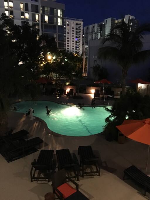 A pool next to the house.