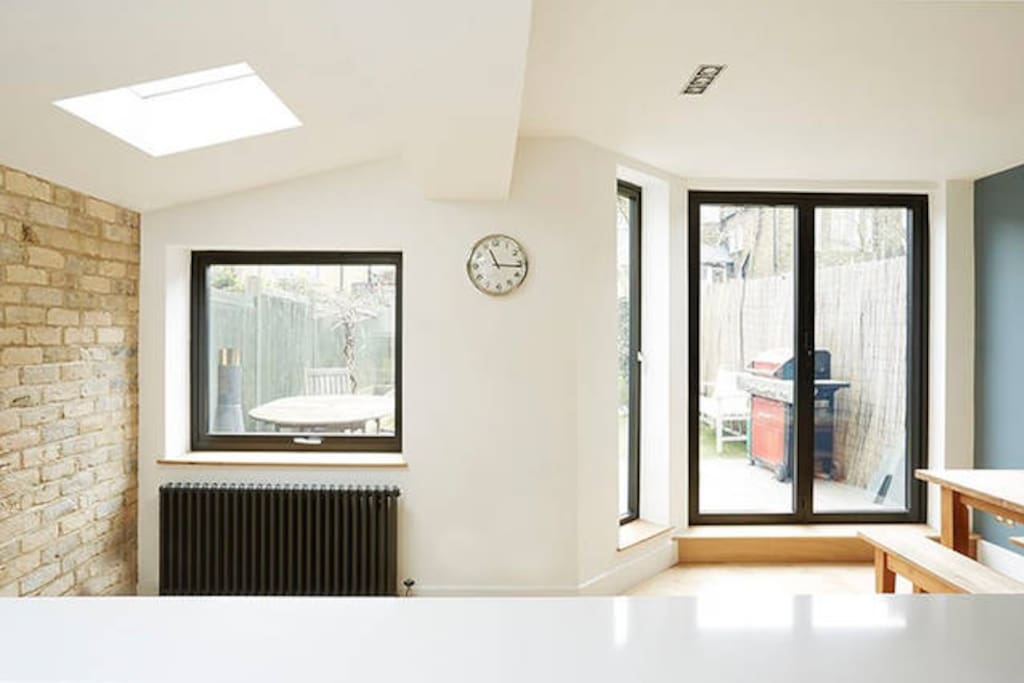 Kitchen overlooks quiet garden