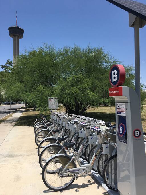 B-cycle station on the corner of the complex