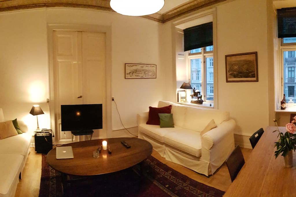 living room. picture is panorama, so it looks a little compressed