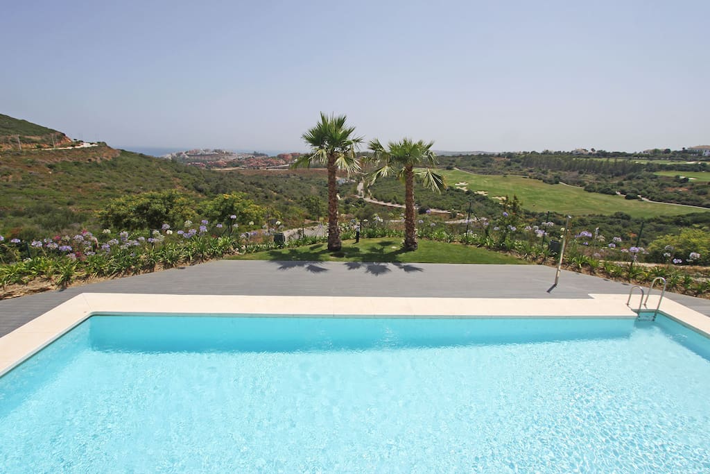Pool and Mediterranean view from the terrace