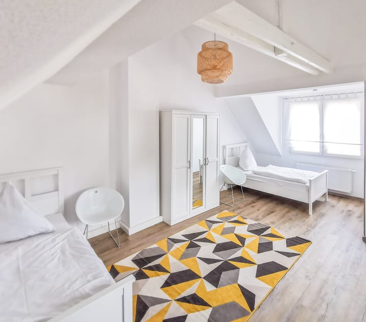 Bedroom no. 3. Twin beds and a closet. 