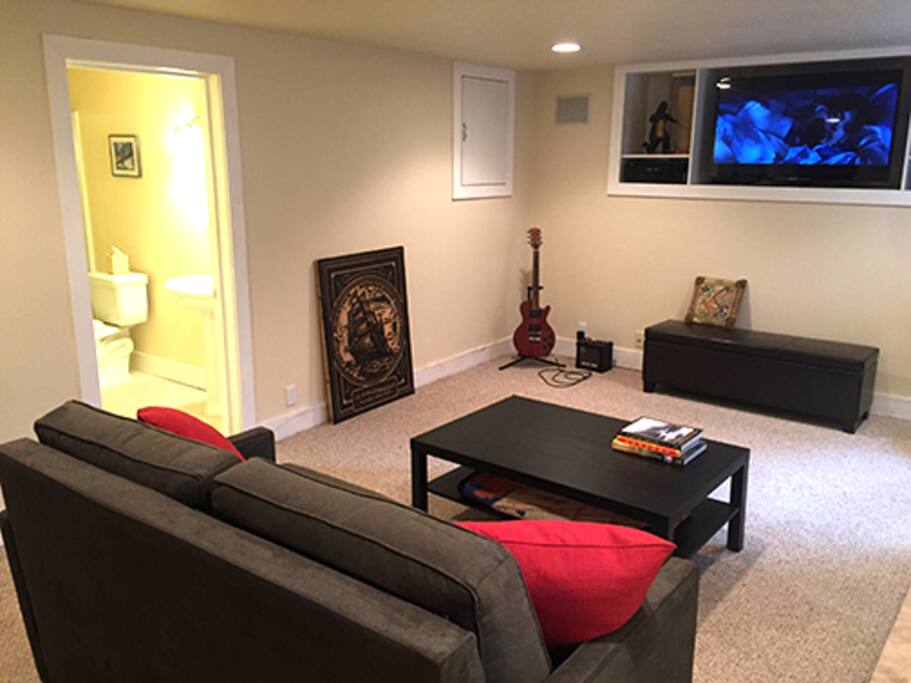 49" television, wifi, and built-in surround sound.