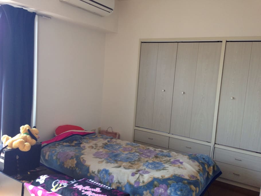 Guest room: furnished with a Japanese size single couch bed. It may small to fit 2 persons in a bed, but we do have 2 sleeping bags in your room.