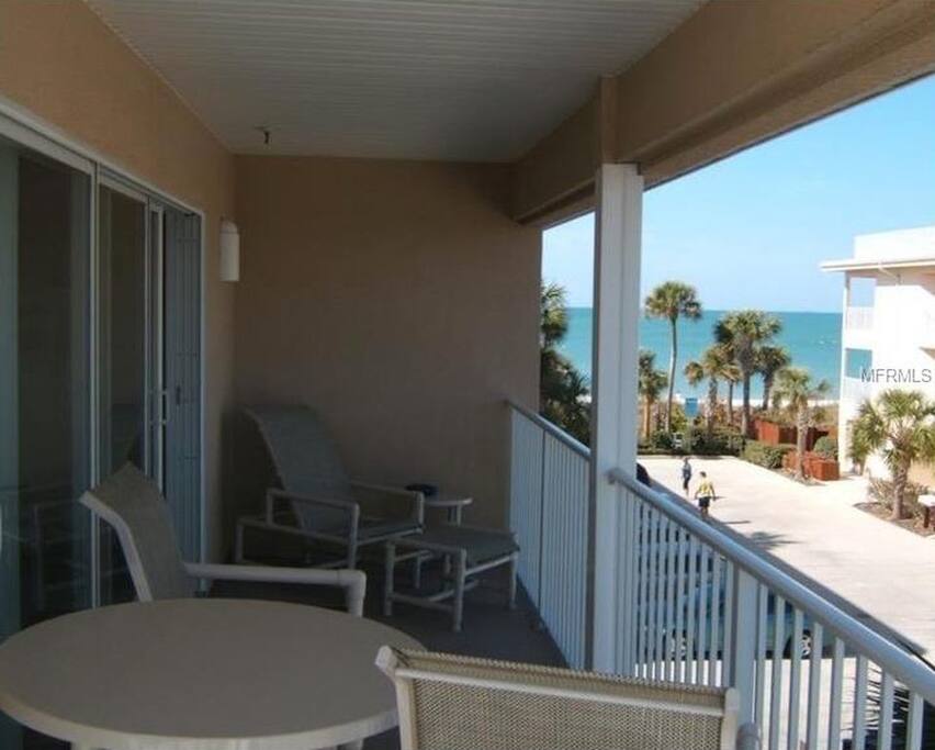 View of beach and ocean from balcony