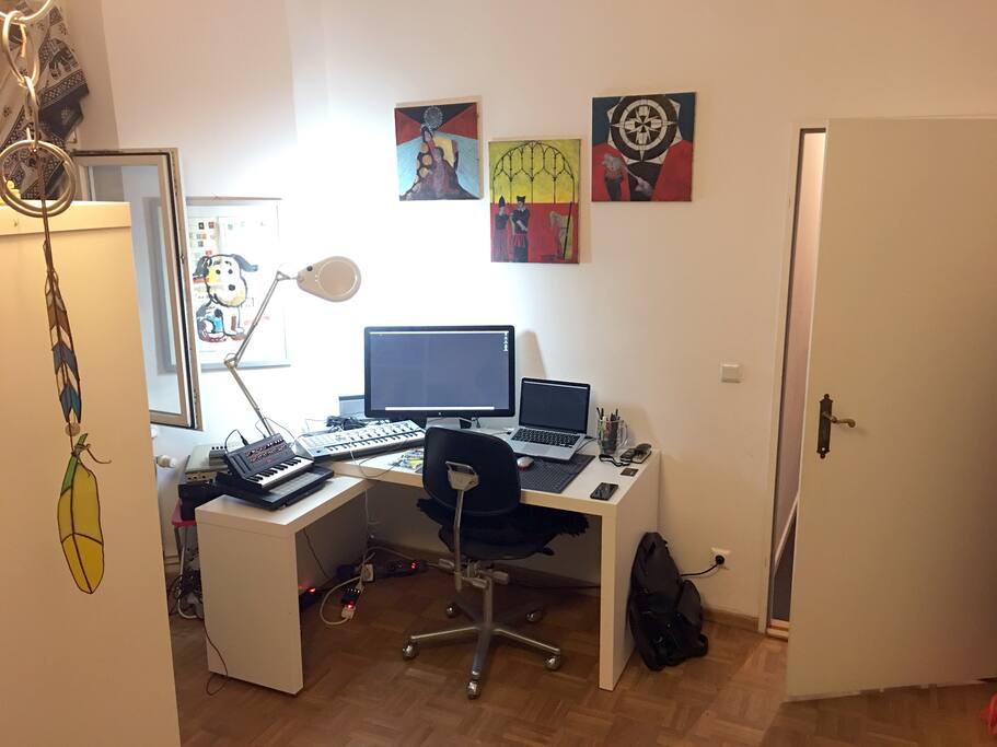 Clean workspace + Apple Cinema Display and WiFi (my equipment will be gone during guest visits)