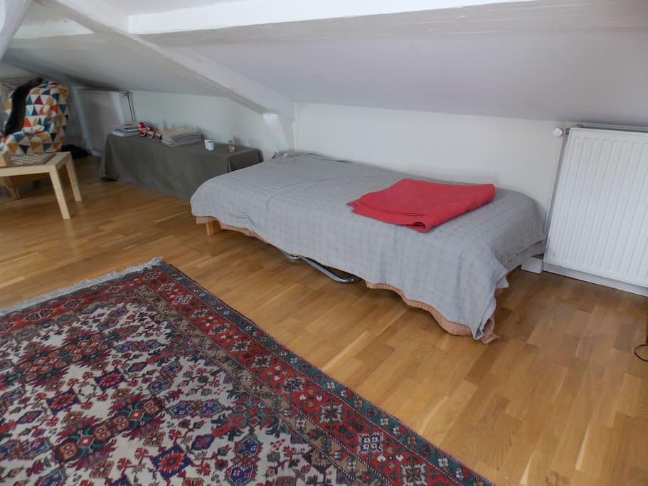 1er lit une place dans le salon (possibilité de fermer les volets des velux pour plus de confort la nuit)