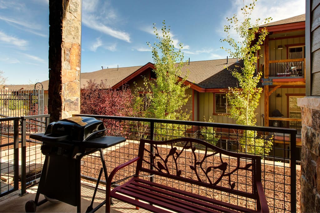 Views of Bear Hollow Village from the ground-floor patio, which also has a BBQ grill.
