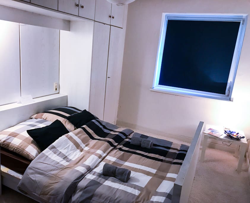 Double bed room with spacious closets