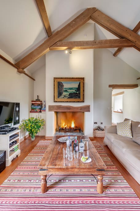 Living room, cosy log fire
