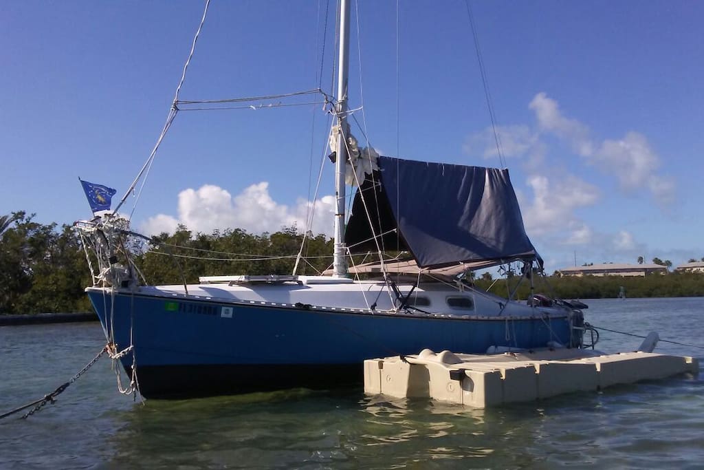 Floating dock for easy access on or off vessel.