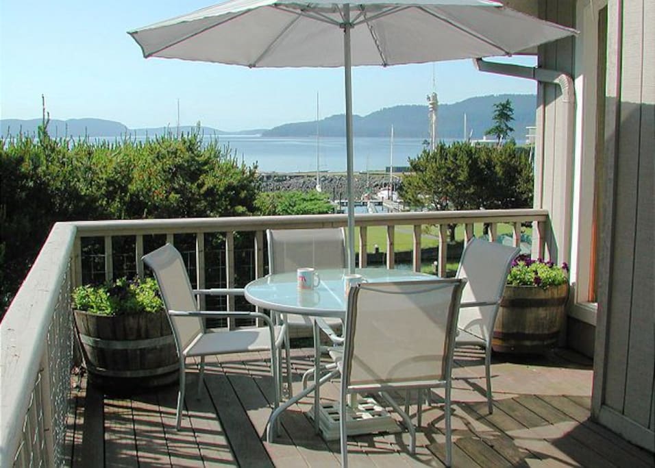 There are three decks at SeaWatch, all with amazing views of Cascade Bay and Rosario Resort's park like grounds.