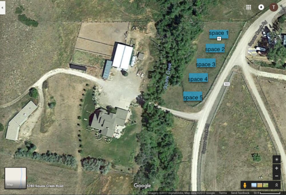 5 dry camping, no fires/firepits, park right along Squaw Creek and let it sing you to sleep.