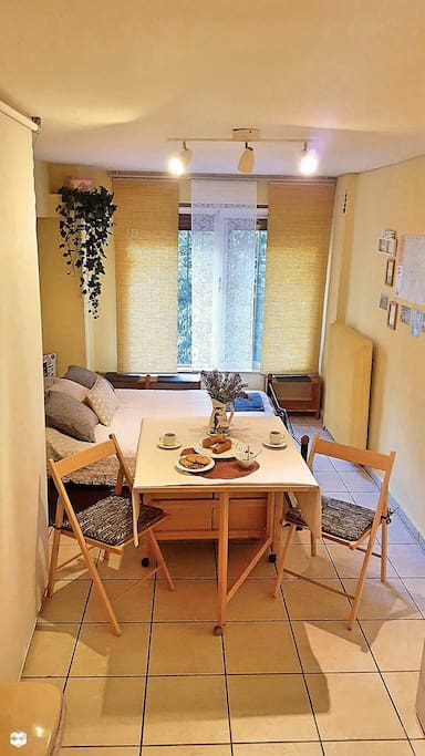 With opened Kitchen table (for more than two).