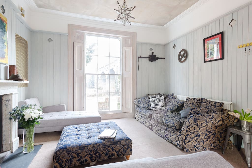 The comfortable living room with its vintage Liberty sofa