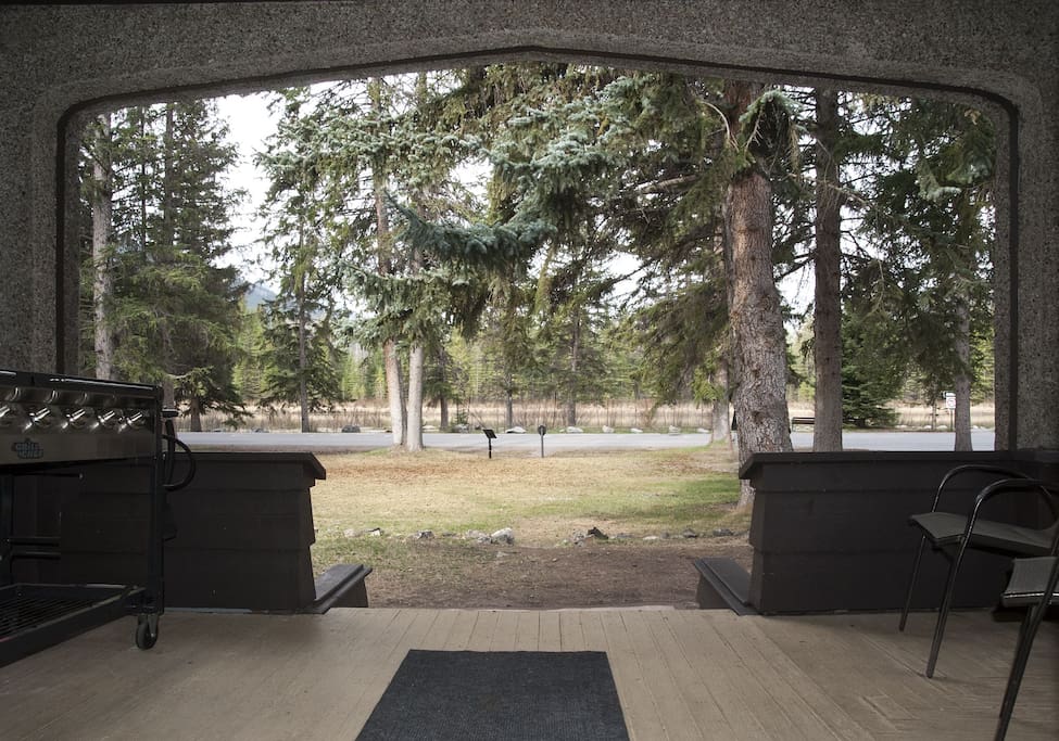 Front Porch and barbecue with a view of the Bow River