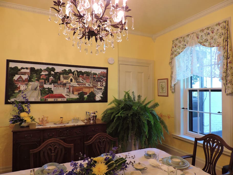 Dining room. Find the hidden hippo in the painting!