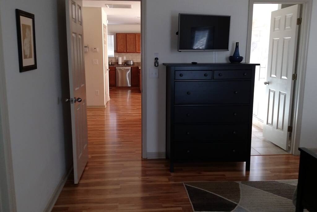 View from the Master Bedroom showing bathroom entry and hallway to the Kitchen.