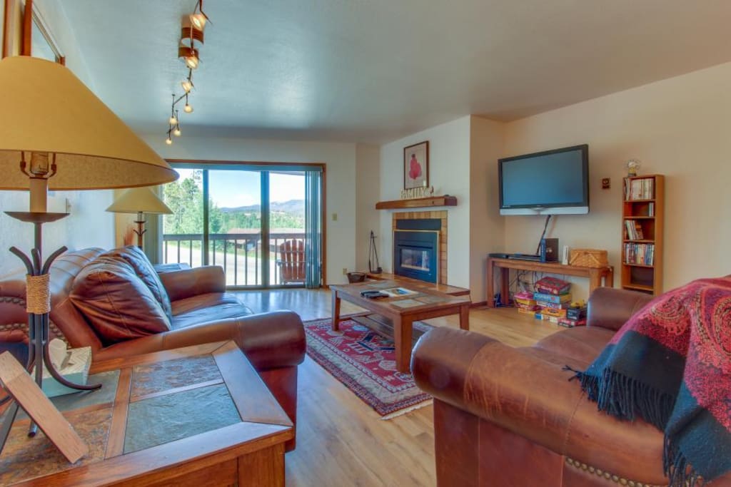 Living Room with deck and gas fireplace
