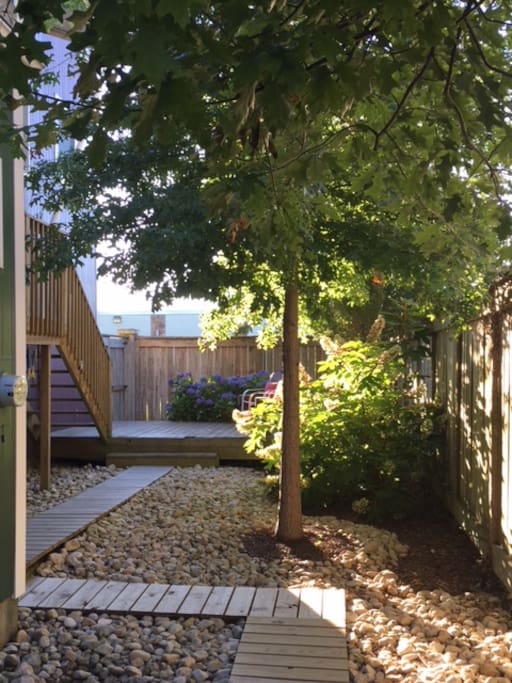 Side yard and private deck.
