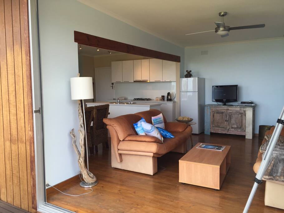 Lounge room bifold doors to deck