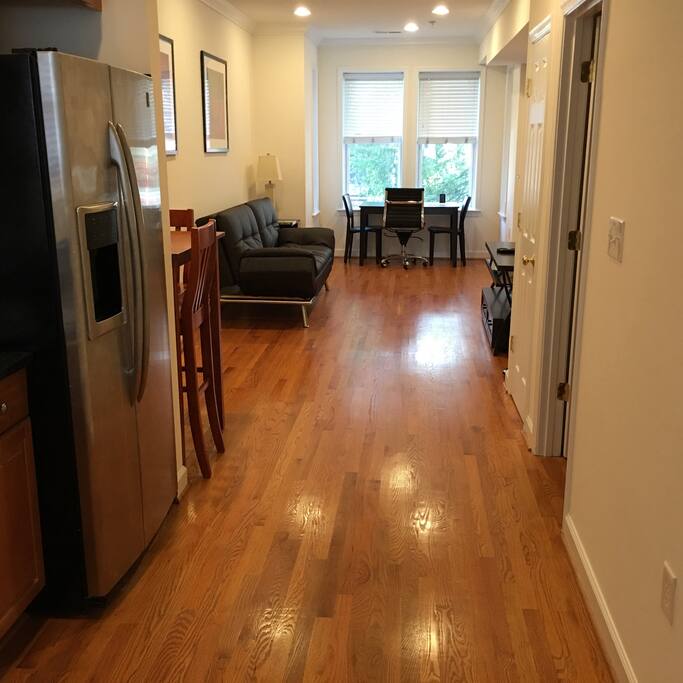 Shot down from the kitchen to the living room