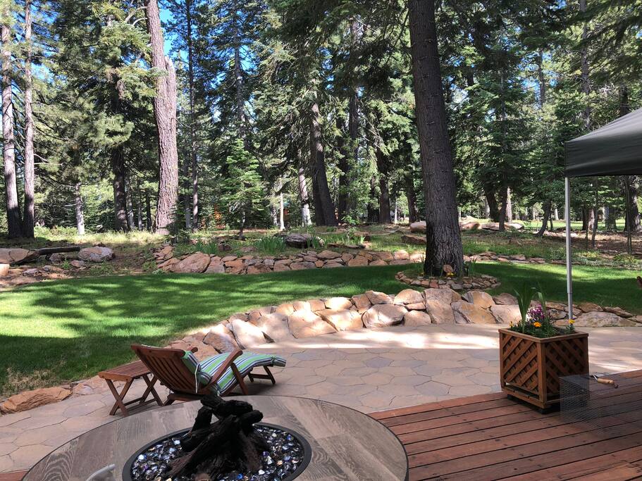The view from our deck and patio. Finish your day by sitting around the fire-pit and looking up at the stars.