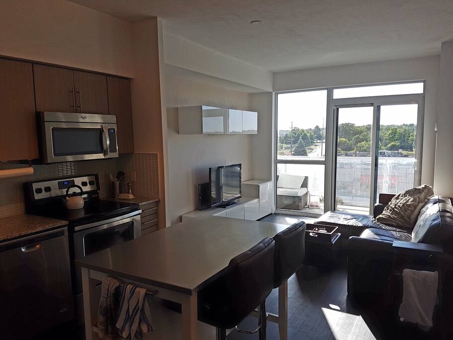 Kitchen and family area are one big open space.