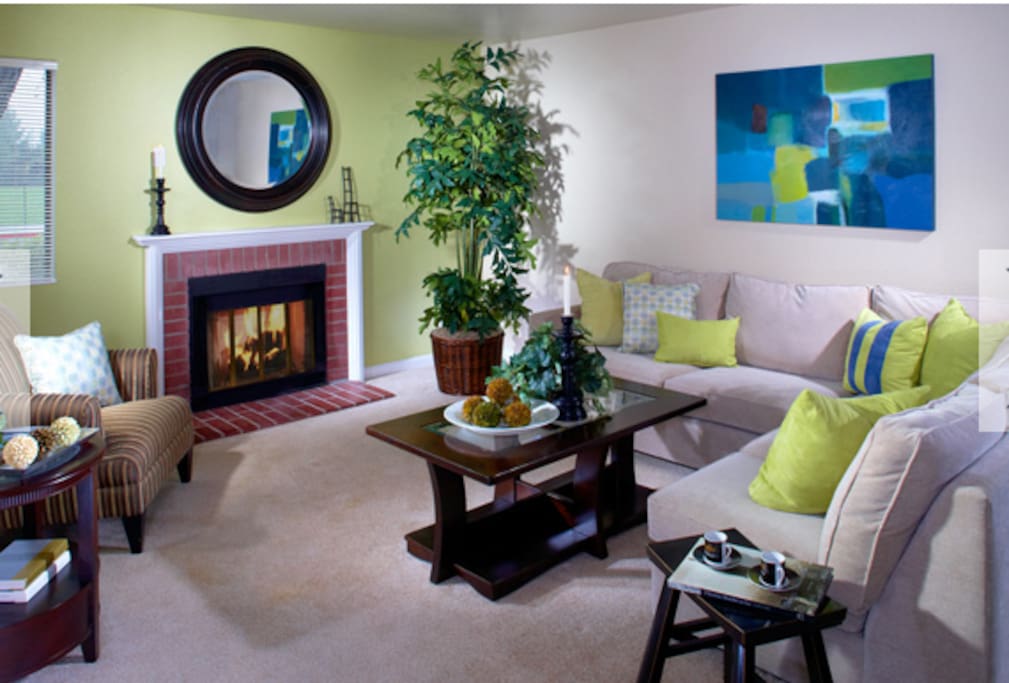 Fireplace is not room heating but is good for ambiance and sectional fits 2 people to sleep on