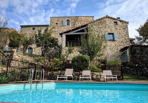 Mas typical Ardéchois with large swimming pool