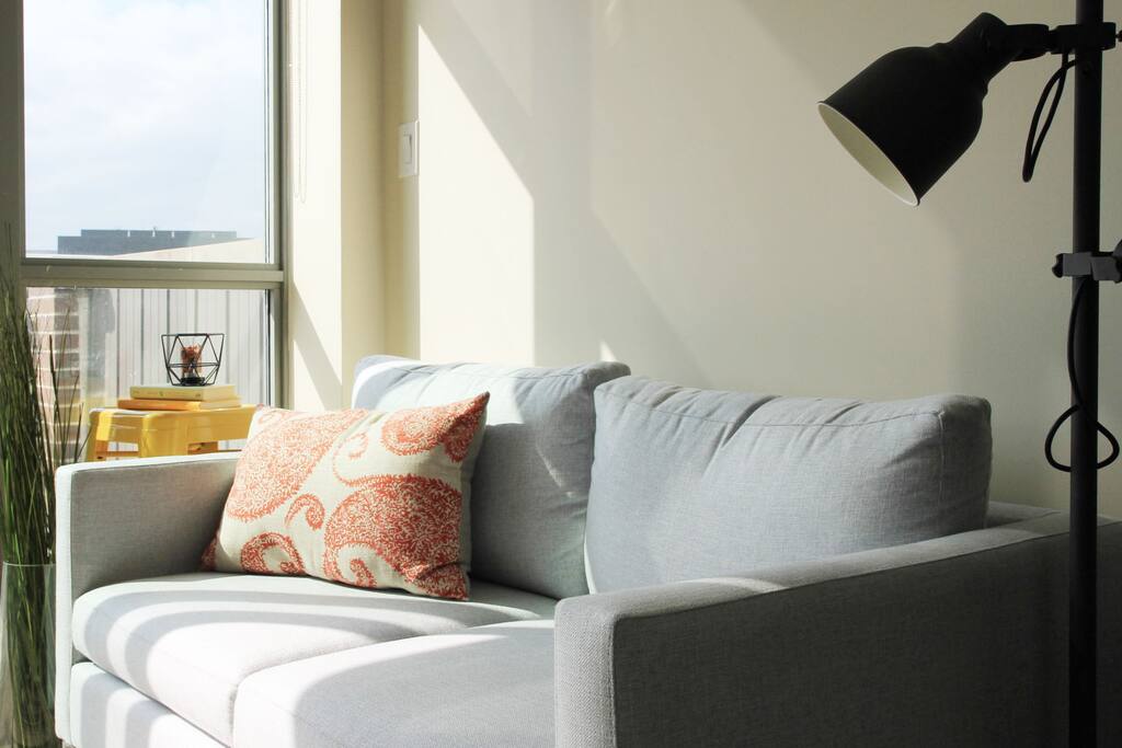 Comfy 2-person couch for a quiet retreat.