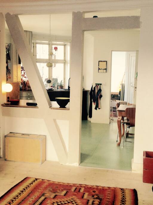 view from the living room to the open kitchen