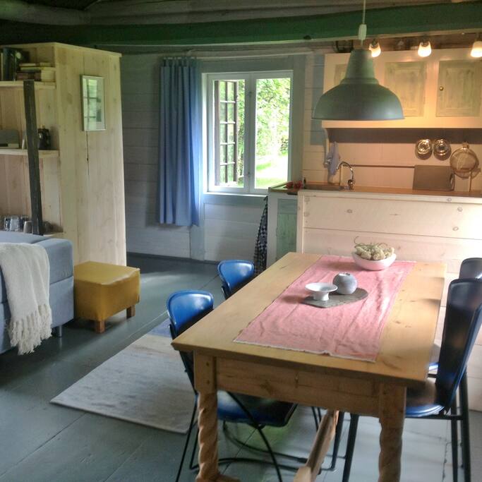 Open kitchen with diner area