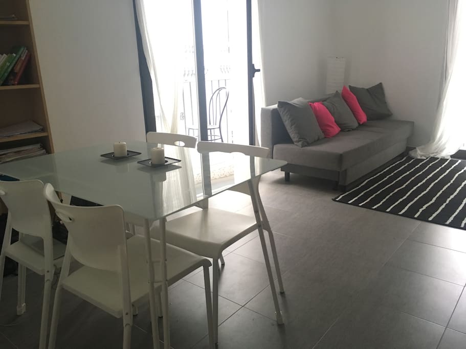 Dining area and living room