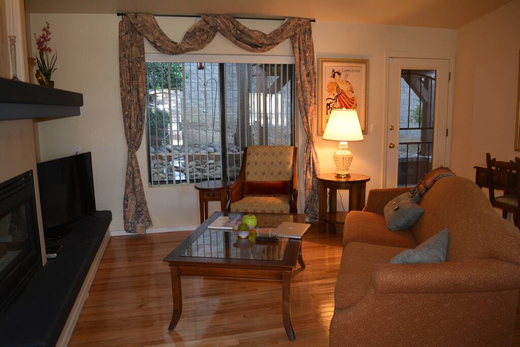 The living room is comfortable and spacious. We offer DISH TV with HBO and sports channels... also wi-fi