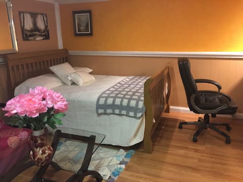 Private bedroom, shared bathroom and living room