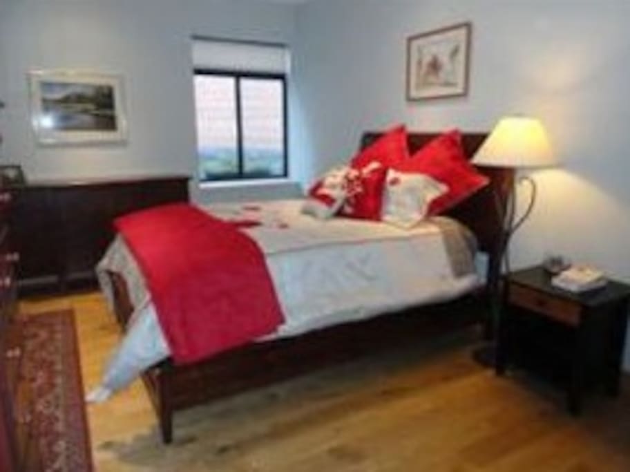 The master bedroom has mahogany furnishing and plenty of closet and drawer space which we empty for our guests.